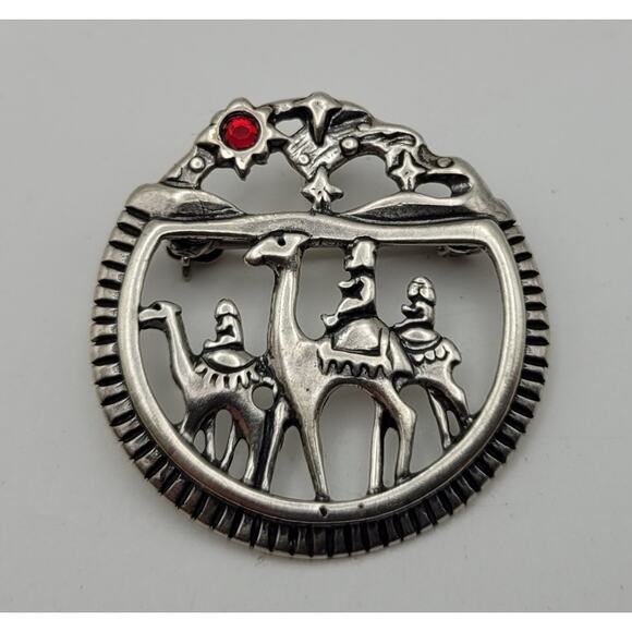 Sterling Silver Three Kings Day Vintage Christmas Pin Brooch 3 Wise Magi Jesus - Picture 2 of 16